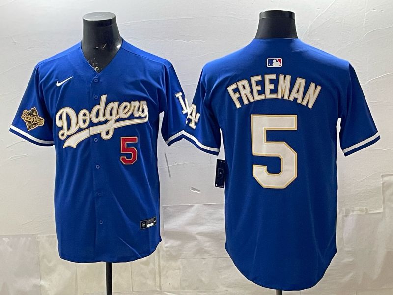 2026 Men Nike Los Angeles Dodgers #5 Freeman Blue gold Game MLB Jersey 002
